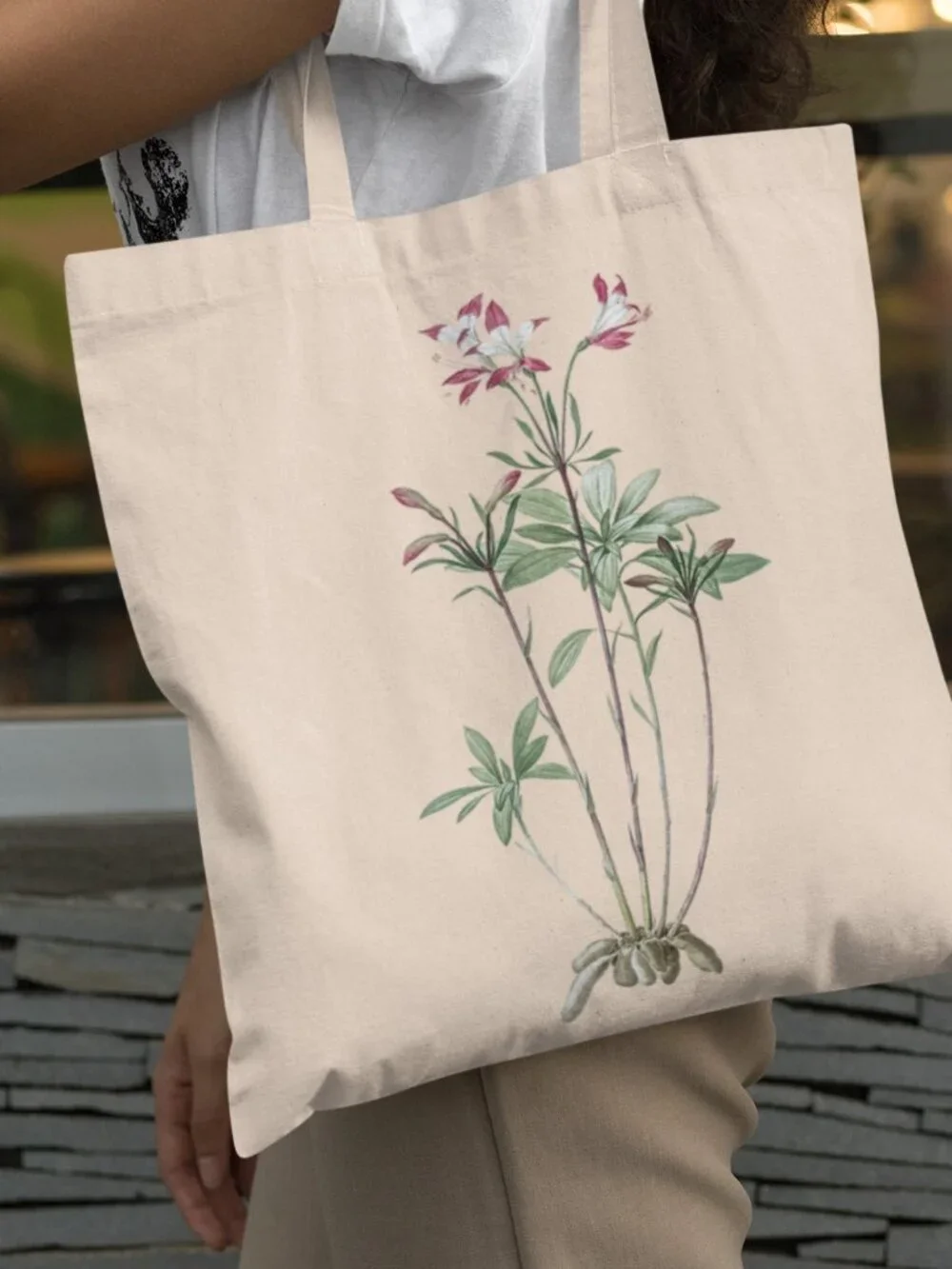 Lily Of The Incas Vintage Floral Print Graphic Canvas Tote Bag